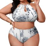 AILLOSA YH-241 Büyük Beden Geniş Askılı Orta Bel Büyük Beden Kadın Bikini Seti