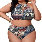 AILLOSA YH-282 Büyük Beden Geniş Askılı Orta Bel Büyük Beden Kadın Bikini Seti