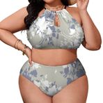 AILLOSA YH-326 Büyük Beden Geniş Askılı Orta Bel Büyük Beden Kadın Bikini Seti