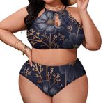 AILLOSA YH-337 Büyük Beden Geniş Askılı Orta Bel Büyük Beden Kadın Bikini Seti