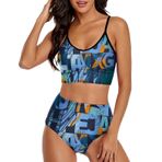 AILLOSA YH-347 Üstü Üçgen Geniş Omuz Askılı Alçak Bel İki Parça Kadın Bikini Seti