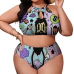 AILLOSA YH-385 Büyük Beden Geniş Askılı Orta Bel Büyük Beden Kadın Bikini Seti