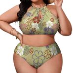 AILLOSA YH-403 Büyük Beden Geniş Askılı Orta Bel Büyük Beden Kadın Bikini Seti