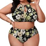 AILLOSA YH-415 Büyük Beden Geniş Askılı Orta Bel Büyük Beden Kadın Bikini Seti