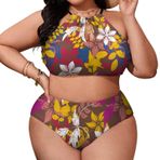 AILLOSA YH-429 Büyük Beden Geniş Askılı Orta Bel Büyük Beden Kadın Bikini Seti