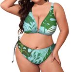 AILLOSA YH-435 Dolgulu İki Parça Boyundan Bağlı Büyük Beden Kadın Bikini Seti