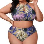 AILLOSA YH-436 Büyük Beden Geniş Askılı Orta Bel Büyük Beden Kadın Bikini Seti