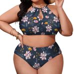 AILLOSA YH-454 Büyük Beden Geniş Askılı Orta Bel Büyük Beden Kadın Bikini Seti