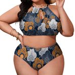 AILLOSA YH-467 Büyük Beden Geniş Askılı Orta Bel Büyük Beden Kadın Bikini Seti