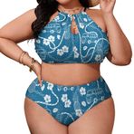 AILLOSA YH-468 Büyük Beden Geniş Askılı Orta Bel Büyük Beden Kadın Bikini Seti