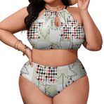 AILLOSA YH-474 Büyük Beden Geniş Askılı Orta Bel Büyük Beden Kadın Bikini Seti