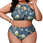 AILLOSA YH-670 Büyük Beden Geniş Askılı Orta Bel Büyük Beden Kadın Bikini Seti