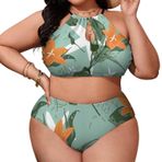 AILLOSA YH-678 Büyük Beden Geniş Askılı Orta Bel Büyük Beden Kadın Bikini Seti