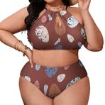 AILLOSA YH-703 Büyük Beden Geniş Askılı Orta Bel Büyük Beden Kadın Bikini Seti