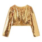 AIMEJZM Kız parlak örgü ceket, uzun kollu şal kız Bolero Shrug düğün doğum günü partisi prenses elbisesi için, Altın, 130
