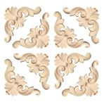 Aiminjey 20 Adet Dekoratif Ahşap Çiçek Oyma Aplikler Köşe Onlay 4,1 x 4,1 cm Kendin Yap Boyasız Masif Ahşap Oyma Köşe Çıkartması Mobilya Gardırop Aynası Fotoğraf Çerçevesi Dolap Dekorasyonu için (4,1