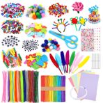 Ainiv El işi seti, çocuklar, 1400+ el işi malzemeleri, yaratıcı el işi aksesuarı, parıltılı ponpon, Scrapbooking tüyleri, payetler, pipo temizleyici, boncuk... kendin yap el işi, kız ve erkek