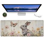 ainori Çiçekli Tavşan Mouse Pad - 30,48 x 80,0 cm Büyük Oyun Masası Matı Sevimli Tavşan ve Kelebek Tasarımlı - Ofis Evi için Kaymaz Kauçuk Fare Altlığı - Doğa ve Hayvan Severler için Hediyeler Dekor