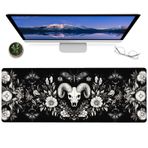 ainori Gotik Koç Kafatası Oyun Mouse Pad - 30,48 x 80,0 cm Koyu Çiçekli ve Güve Tasarımlı Kaymaz Kauçuk Masa Matı - Ofis Ev için Büyük Genişletilmiş Fare Altlığı - Goth ve Gizli Sanat Dekoru için