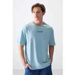 Air Jones 88354 Açık Mavi Kalın Yumuşak Dokulu Oversize Fit Baskılı Erkek T-Shirt