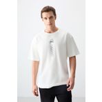 Air Jones 88355 Ekru Kalın Yumuşak Dokulu Oversize Fit Baskılı Erkek T- Shirt