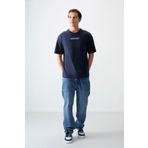 Air Jones 88356 Lacivert Kalın Yumuşak Dokulu Oversize Fit Baskılı Erkek T-Shirt