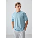 Air Jones 88377 Açık Mavi Pamuklu Kalın Yumuşak Dokulu Oversize Fit Basic Erkek T-Shirt