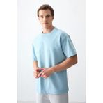 Air Jones Açık Mavi Pamuklu Kalın Yumuşak Dokulu Oversize Fit Basic Erkek T-Shirt - 88378 - XL