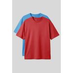 Air Jones Basic Oversize O Yaka 2li Paket Fiesta-Petrol Mavi Erkek T-Shirt - 88377 - Kırmızı - Mavi - 2XL