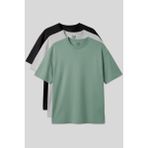 Air Jones Basic Oversize O Yaka 3lü Paket Siyah-Taş-Açık Yeşil Erkek T-Shirt - 88377 - Siyah - Yeşil - Gri
