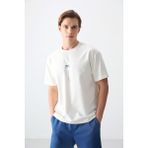 Air Jones Ekru Pamuklu Kalın Yumuşak Dokulu Oversize Fit Baskılı Erkek T-Shirt - 88373 - 2XL