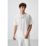 Air Jones Ekru Pamuklu Kalın Yüzeyi Dokulu Oversize Fit Baskılı Erkek T-Shirt - 88364 - 2XL