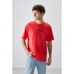 Air Jones Fiesta %100 Pamuk Kalın Yumuşak Dokulu Oversize Fit Baskılı Erkek T-Shirt - 88361 - 105 - Kırmızı