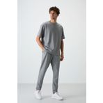 AIR JONES Gri Melanj Pamuklu Kalın Yumuşak Dokulu Oversize Fit Basic Erkek Eşofman Takım - 85251
