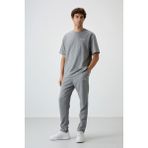 Air Jones Gri Melanj Pamuklu Kalın Yumuşak Dokulu Oversize Fit Nakışlı Erkek Eşofman Takım - 85252 - 2XL