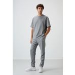 Air Jones Gri Melanj Pamuklu Kalın Yumuşak Dokulu Oversize Fit Nakışlı Erkek Eşofman Takım - 85252