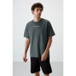 AIR JONES Haki Pamuklu Kalın Yüzeyi Dokulu Oversize Fit Baskılı Erkek T-Shirt - 88364