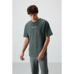 AIR JONES Haki Pamuklu Kalın Yüzeyi Dokulu Oversize Fit Baskılı Erkek T-Shirt - 88372