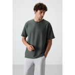 Air Jones Haki Waffle İnterlok Yüzeyi Dokulu Oversize Fit Basic Erkek T-Shirt - 88379 - 2XL