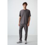 AIR JONES Koyu Gri Pamuklu Kalın Yumuşak Dokulu Oversize Fit Basic Erkek Eşofman Takım - 85251