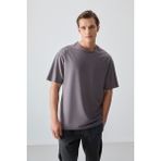AIR JONES Koyu Gri Pamuklu Kalın Yumuşak Dokulu Oversize Fit Basic Erkek T- Shirt - 88377