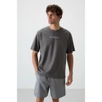 AIR JONES Koyu Gri Pamuklu Kalın Yüzeyi Dokulu Oversize Fit Baskılı Erkek T-Shirt - 88364
