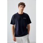 AIR JONES Lacivert Pamuklu Kalın Yumuşak Dokulu Oversize Fit Baskılı Erkek T-Shirt - 88375