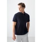 AIR JONES Lacivert Pamuklu Kalın Yumuşak Dokulu Polo Yaka Oversize Fit Basic Erkek T- Shirt - 88381