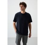 Air Jones Lacivert Waffle İnterlok Yüzeyi Dokulu Oversize Fit Basic Erkek T-Shirt - 88379 - M