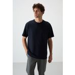 AIR JONES Lacivert Waffle İnterlok Yüzeyi Dokulu Oversize Fit Basic Erkek T-Shirt - 88379