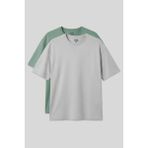 Air Jones Oversize Fit Basic 2li Paket Taş-Açık Yeşil Erkek T-Shirt - 88353 - Gri - Yeşil - 2XL