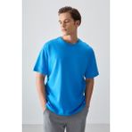 Air Jones Petrol Mavi %100 Pamuk Kalın Yumuşak Dokulu Oversize Fit Basic Erkek T-Shirt - 88353 - 2XL