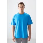 Air Jones Petrol Mavi %100 Pamuk Kalın Yumuşak Dokulu Oversize Fit Basic Erkek T-Shirt - 88353 - XL