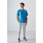 AIR JONES Petrol Mavi Pamuklu Kalın Yumuşak Dokulu Oversize Fit Basic Erkek T- Shirt - 88377